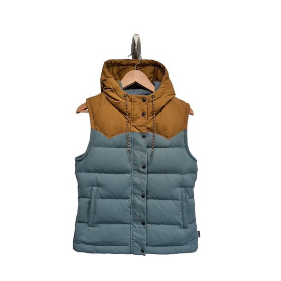 Patagonia Bivy Hooded Down Vest Shadow Blue Women's Size S Pristine